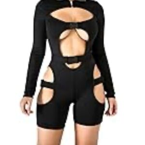 Black Long Sleeve Cutout Romper – Bold & Modern Statement Piece- Small NWOT